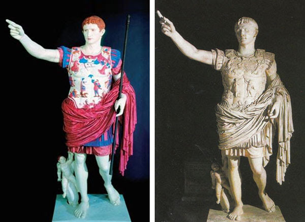 Augustus of Prima Porta y reconstrucción a color por Paolo Liverani, Universidad de Florencia.